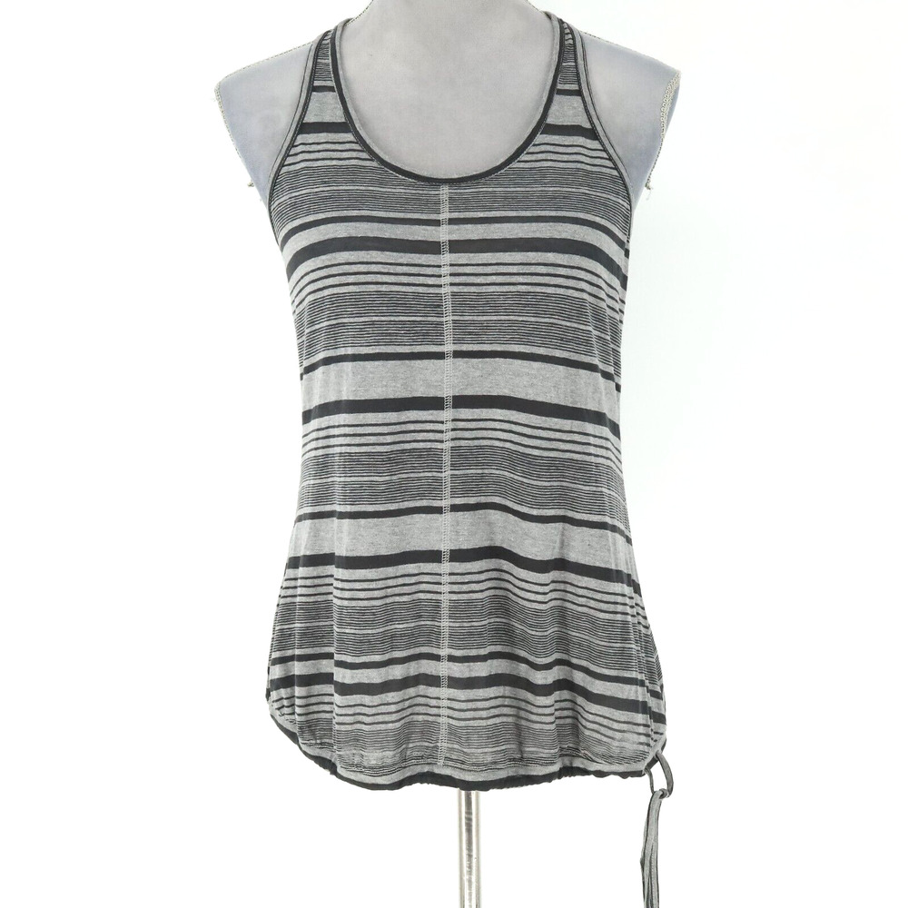 Athleta Top Womens Small Gray Semi Sheer Racerback Drawstring Hem Lightweight